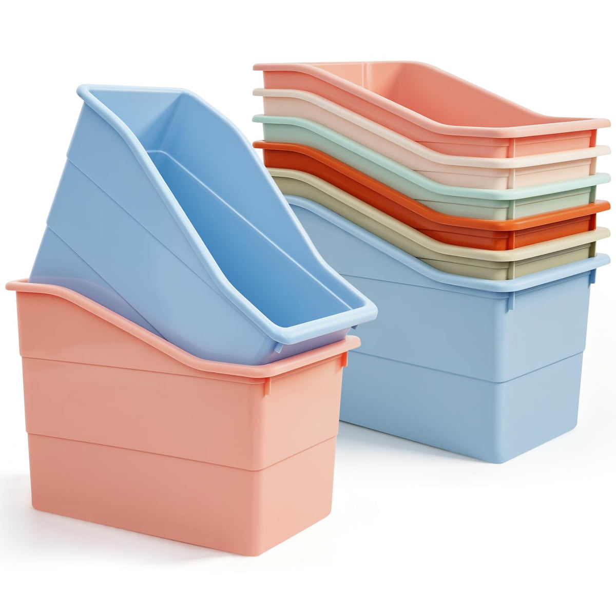 6pcs Book and Binder Holder, Stackable Files Book Bins, Book Organizer