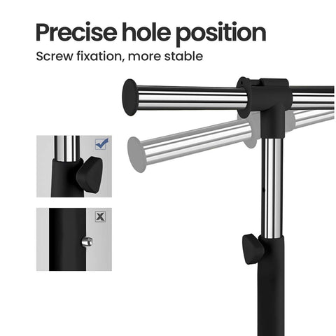 LiaMeE Heavy Duty Clothes Rail for Bedroom, Adjustable Clothes Rack on Wheels,Hanging Rail for Clothes, Black & Chrome