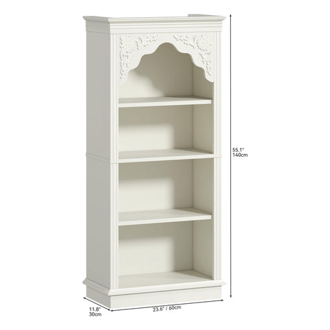 YITAHOME 4-Tier Vintage Bookcase with Carved Design Bookshelf Open Display Storage– Ideal for Living Room, Bedroom, Study & Office, White, 140cm