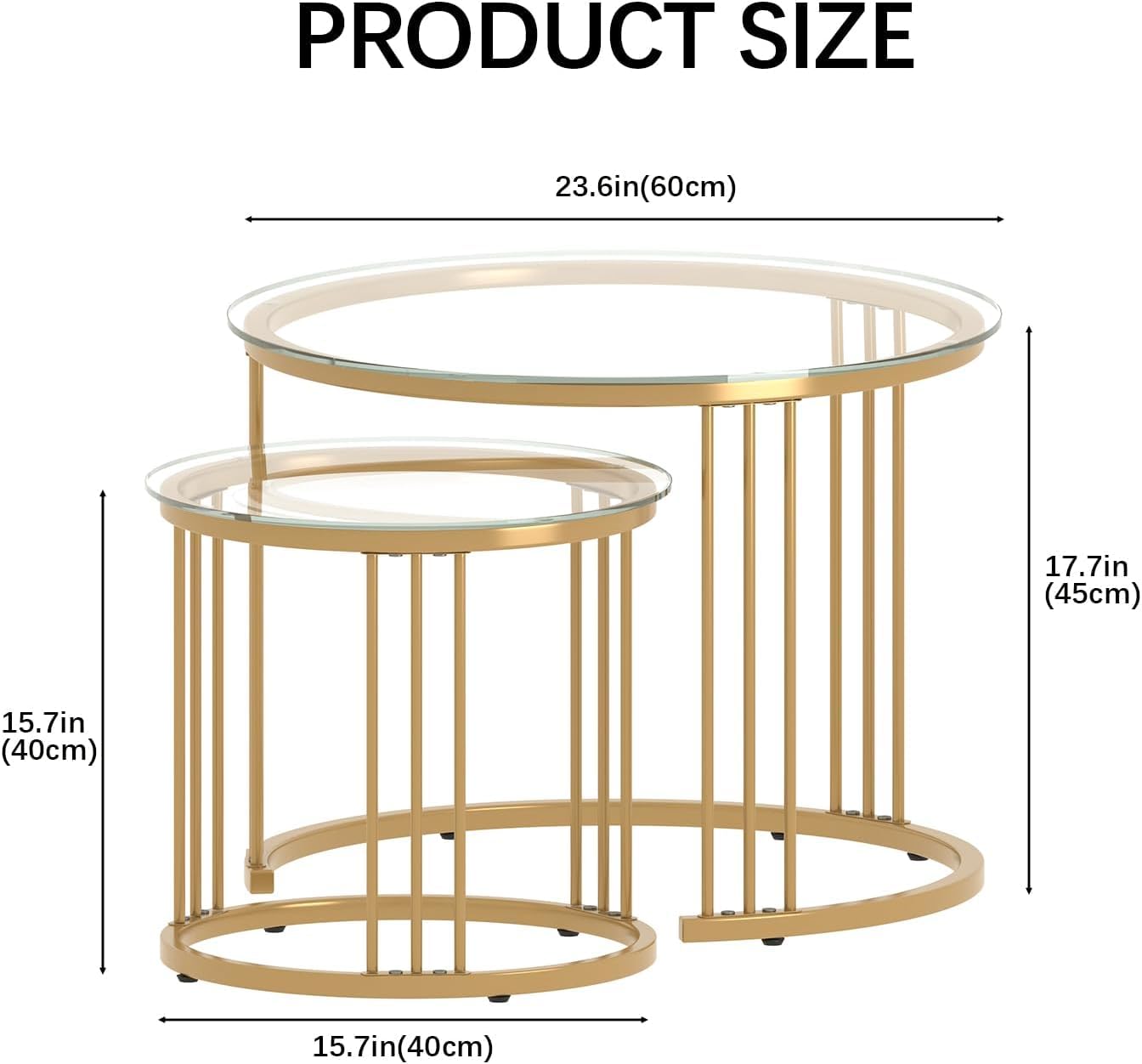 Huhote Round Coffee Tables, Set of 2 End Table, Nesting Tables, Side Table with Metal Frame for Living Room/Bedroom/Balcony/Office/Apartment