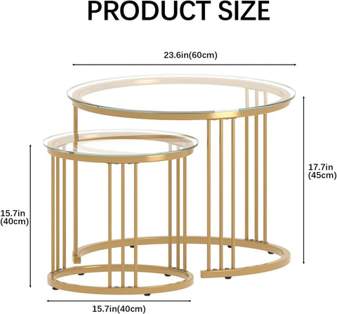 Huhote Round Coffee Tables, Set of 2 End Table, Nesting Tables, Side Table with Metal Frame for Living Room/Bedroom/Balcony/Office/Apartment