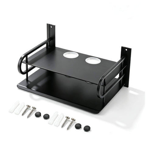 Wall Mount DVD Shelf, 2 Layers Projector Shelf Metal Wifi Router Shelf DVD Player Shelf Floating Glass Shelf Floating Av Shelf Router Shelf Wall