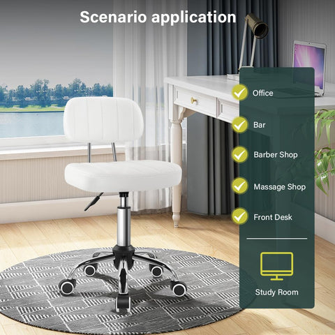 BFTOU Square Swivel Stool on Wheels Perfect for Work SPA Shop Massage Height-Adjustable and Cost-Effective Rolling Stool Chair with Back White