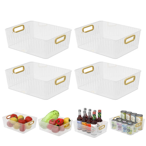 Vadidiya 4 Packs Clear Plastic Storage Bins, Pantry Organizer Containers