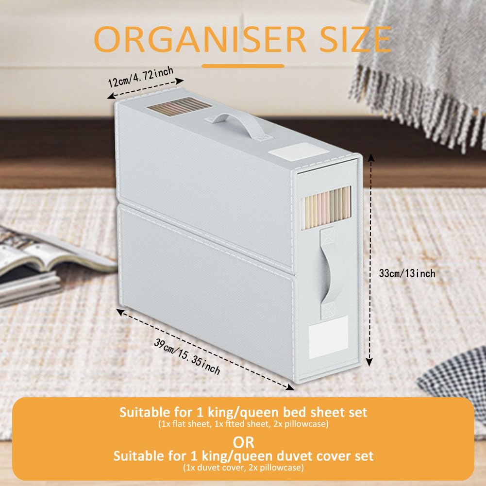 WANGIRL 6 Pack Bed Sheet Organiser Folding Storage, Bedding Organiser Box with Zip for Sheets, Duvet Covers, Clothes, Towels and Blankets (White)