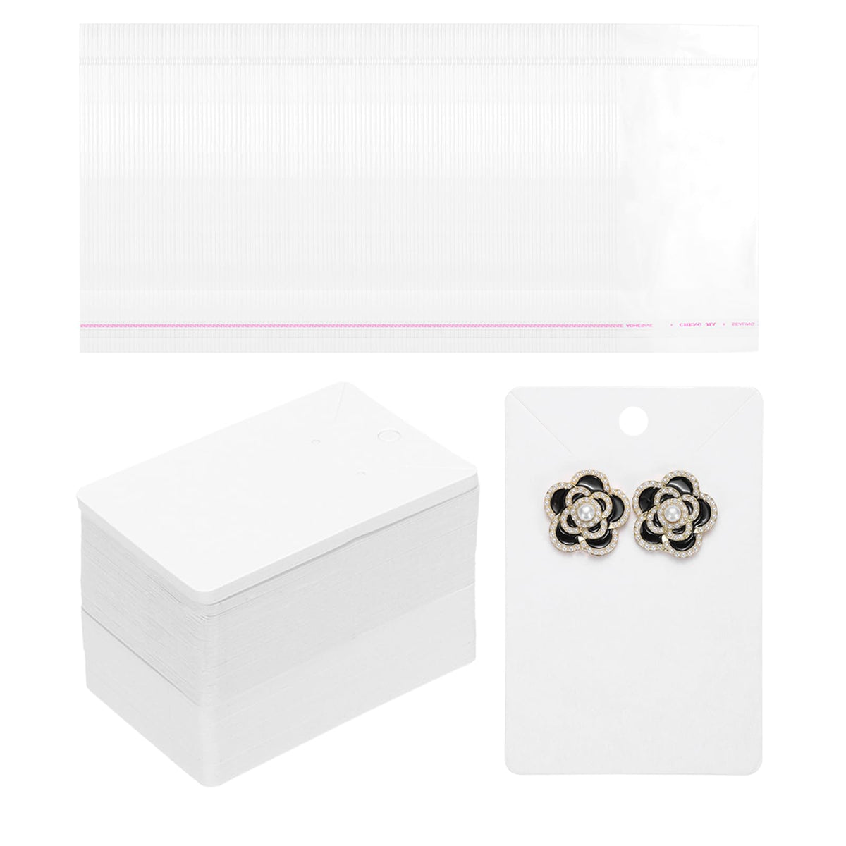 PATIKIL Earring Display Cards, 150 Pcs Necklace Display Holder Card with Packaging Bags for Hanging Earrings Necklace Ear Studs, White