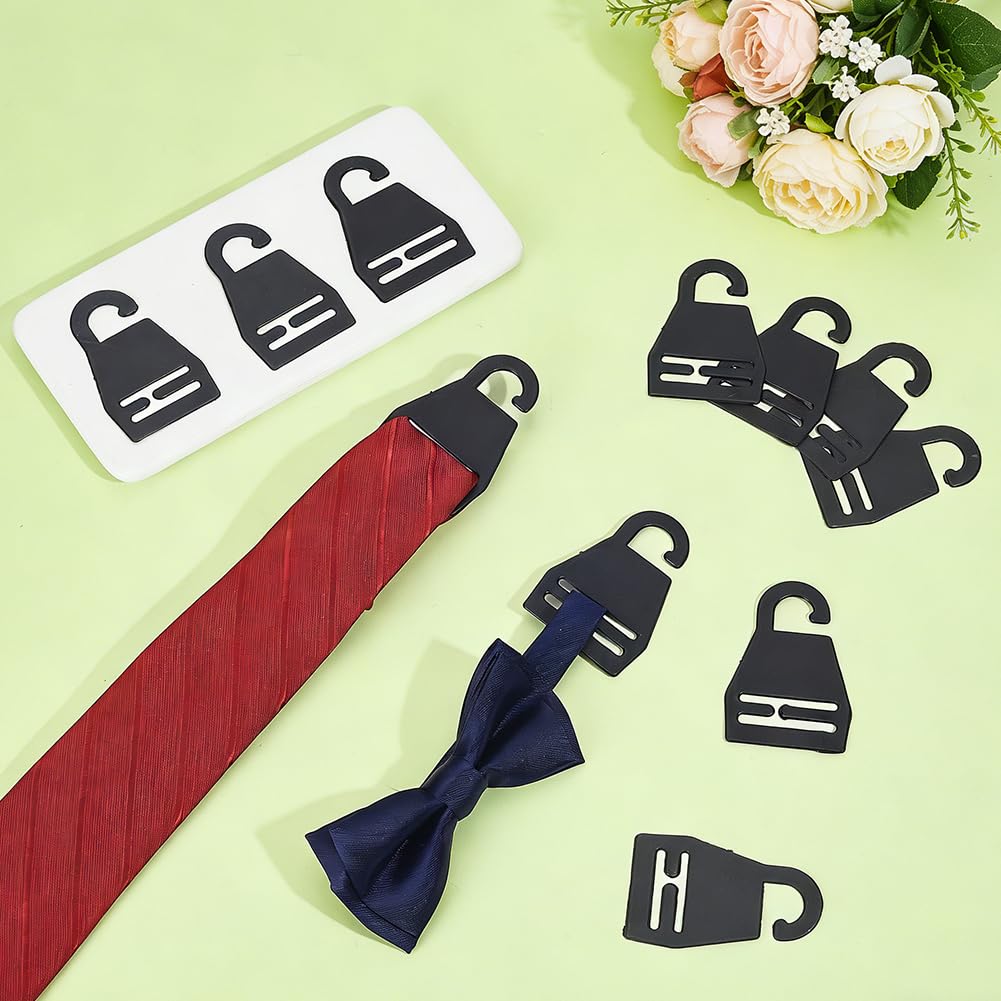 AHANDMAKER 50Pcs Black Tie Hanger Plastic Neck Tie Holders Organizer for Retail Display Closet Storage Space Saving Plastic Neck Tie Hook Hangers for