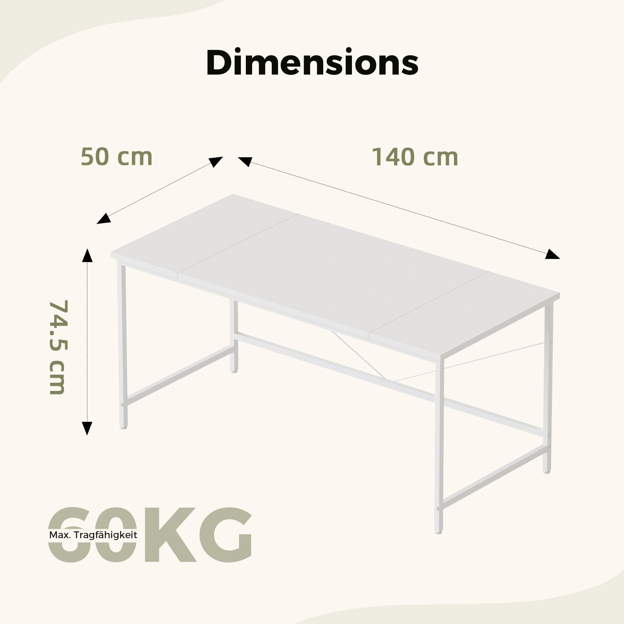 Mericonia Basic Computer Desk, 3 pieces Desktop, 140x50cm, White