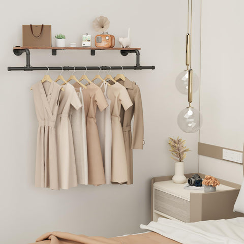 YheenLf Wall Mounted Clothes Rail, Industrial Clothing Rack, 130x26x15cm