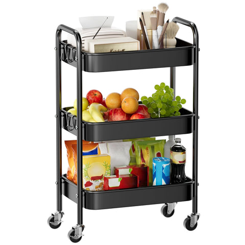 Abiglifty 3 Tier Metal Trolley, Kitchen Trolley on Wheels with Handle