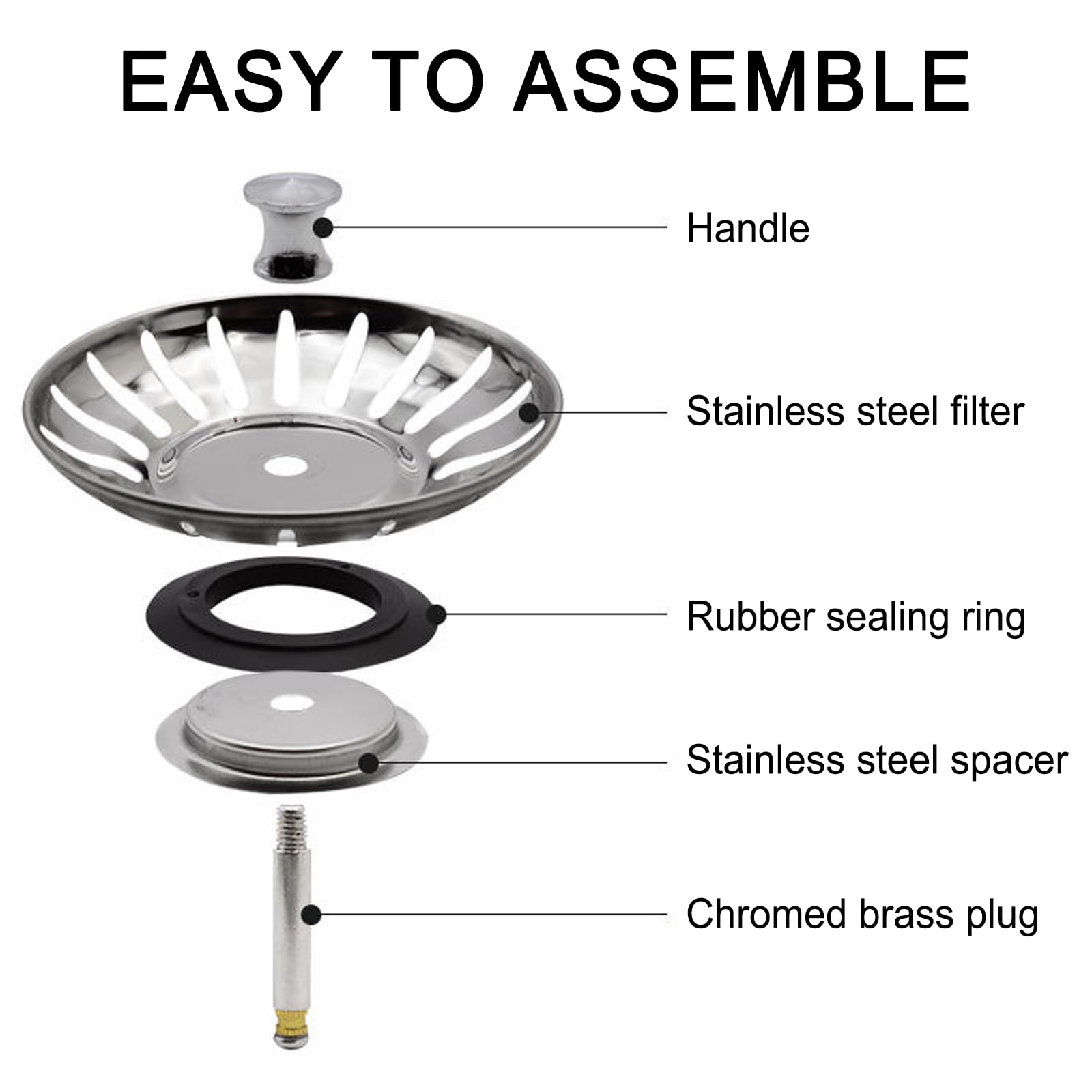 Upgraded Kitchen Sink Plug Strainer Stainless Steel Strainers Sink Plugs Replacement Drain Stopper for Food/Hair Catcher - UK Sinks Hole Diameter