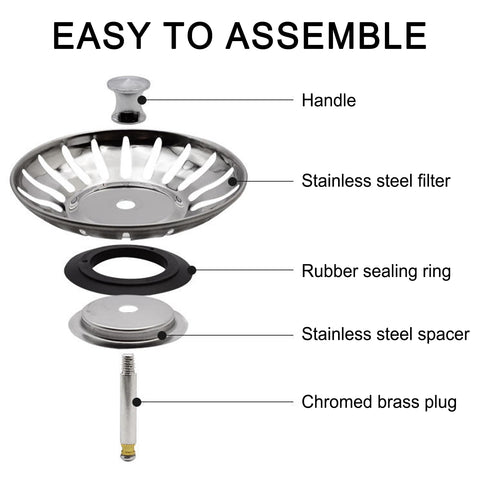 Upgraded Kitchen Sink Plug Strainer Stainless Steel Strainers Sink Plugs Replacement Drain Stopper for Food/Hair Catcher - UK Sinks Hole Diameter