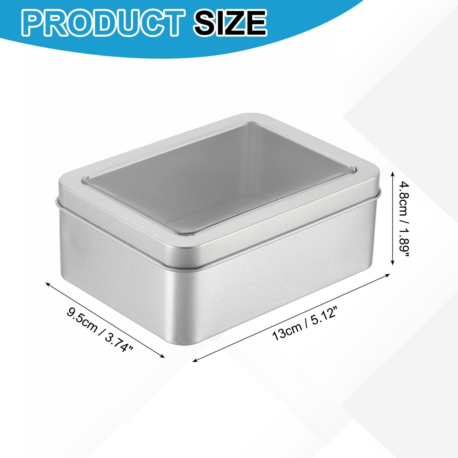 PATIKIL Metal Tin Box, 5.1 x 3.7 x 1.9 Inch Rectangular Storage Tin Box with Lid Portable Tinplate Container with Window for Home Organizer Crafts