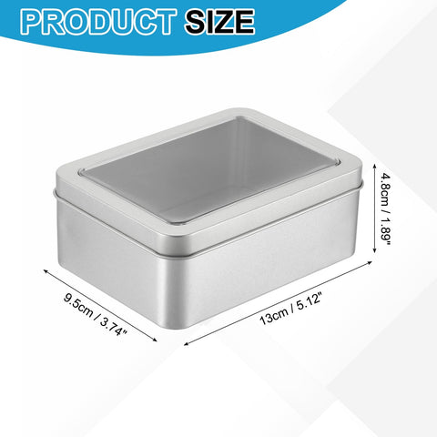 PATIKIL Metal Tin Box, 5.1 x 3.7 x 1.9 Inch Rectangular Storage Tin Box with Lid Portable Tinplate Container with Window for Home Organizer Crafts