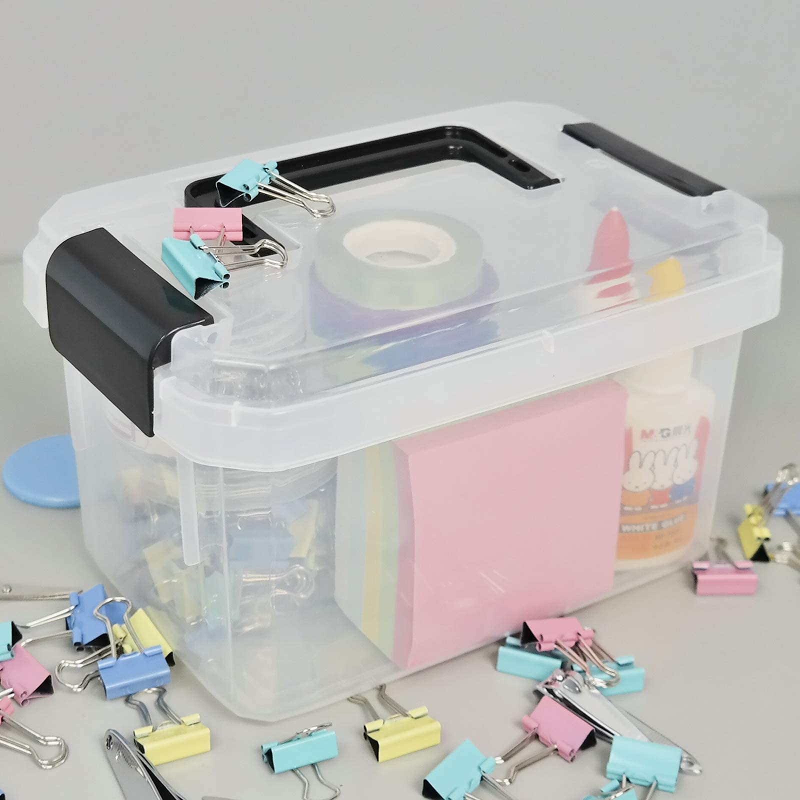 Gitany 4-pack Mini Clear Storage Boxes with Lids, 2 Liter Plastic Boxes Containers with Handles
