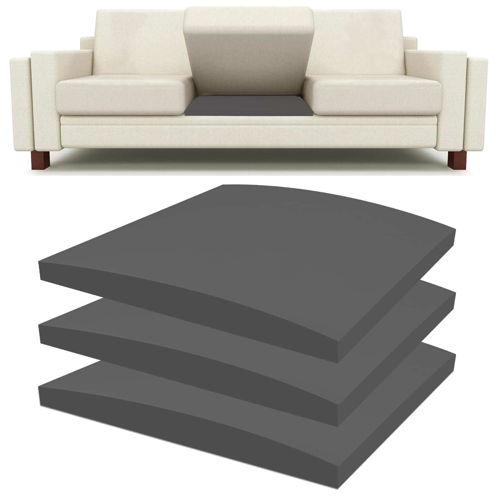 Lanswood Sofa Cushion Support for Sagging Seat 3Pack 50 x 50cm High-Density Sofa Support Cushions Foam Replacement Sofas Seat Cushions Under Cushion