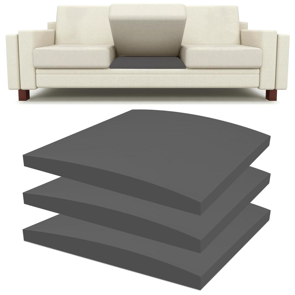 Lanswood Sofa Cushion Support for Sagging Seat 3Pack 50 x 50cm High-Density Sofa Support Cushions Foam Replacement Sofas Seat Cushions Under Cushion