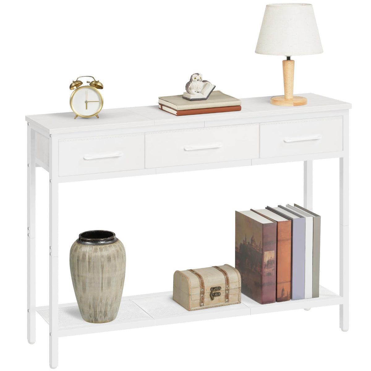 MAHANCRIS Console Table with 3 Fabric Drawers, Narrow Console Table with Open Shelf, 97 cm L Slim Entryway Table, Couch Table, for Hallway