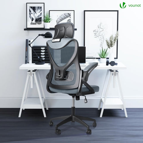 VOUNOT® Ergonomic Office Desk Chair, High Back Computer Chair, Executive Swivel with Adjustable Lumbar Support & Headrest for Home Office, Grey