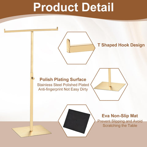 sourcing map Purse Display Stand Stainless Steel T Shaped Handbag Display Stand Adjustable Purse Rack Stand Tabletop Double Hook Holder for Home