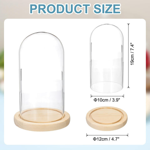 sourcing map Glass Cloche Display Dome, 7.4" x 3.9" Glass Dome Display Case Wood Base Tabletop Jar Case Decorative Bell Jar for Plant Home Decor