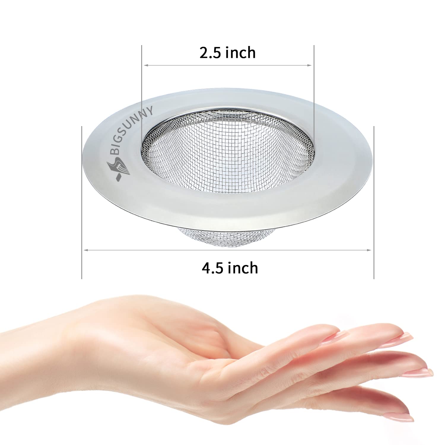 MSY BIGSUNNY Mesh Sink Strainer Set of 2, Stainless Steel Kitchen Drain Strainer with Large Wide Rim 4.5 inch Diameter