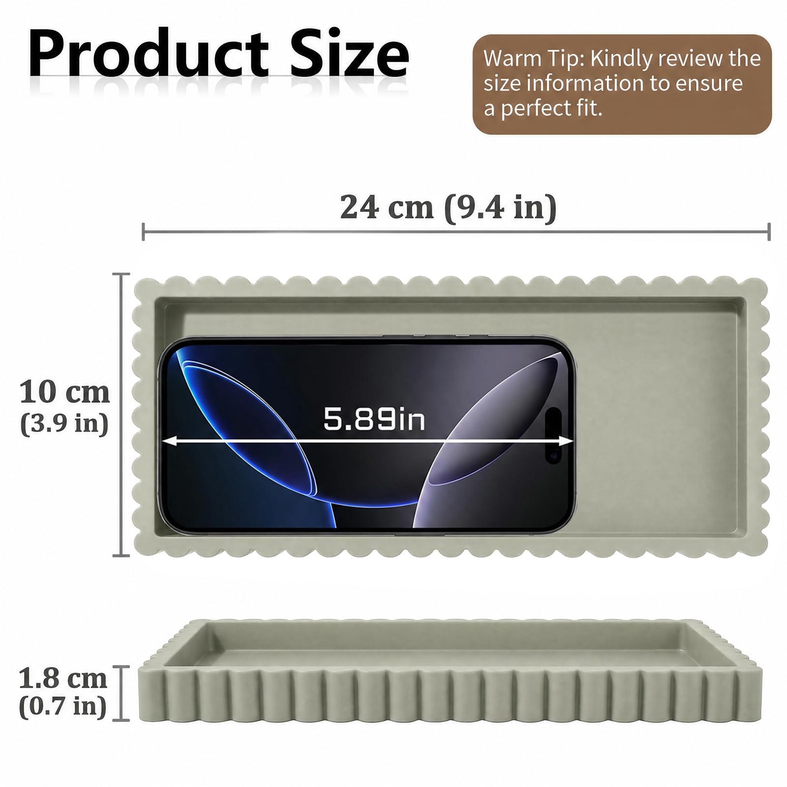 Vanity Tray, Bathroom Tray 24 x 10 cm Toilet Storage Trays, Non-Slip Silicone Decorative Trays