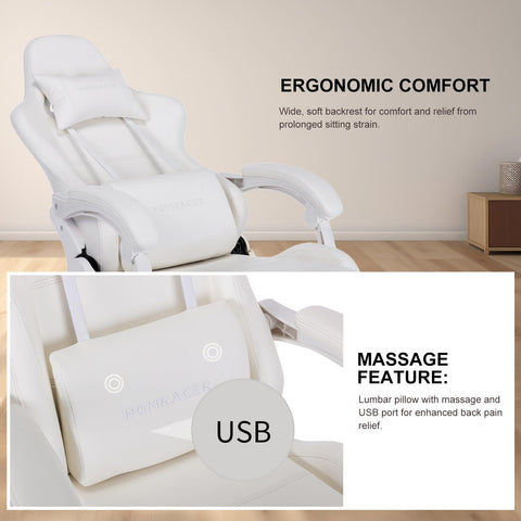 Homracer Gaming Chair Grade:A Genuine Leather Ergonomic Office Computer Chair-High Back with Massage Function, 360° Swivel Adjustable Armrests