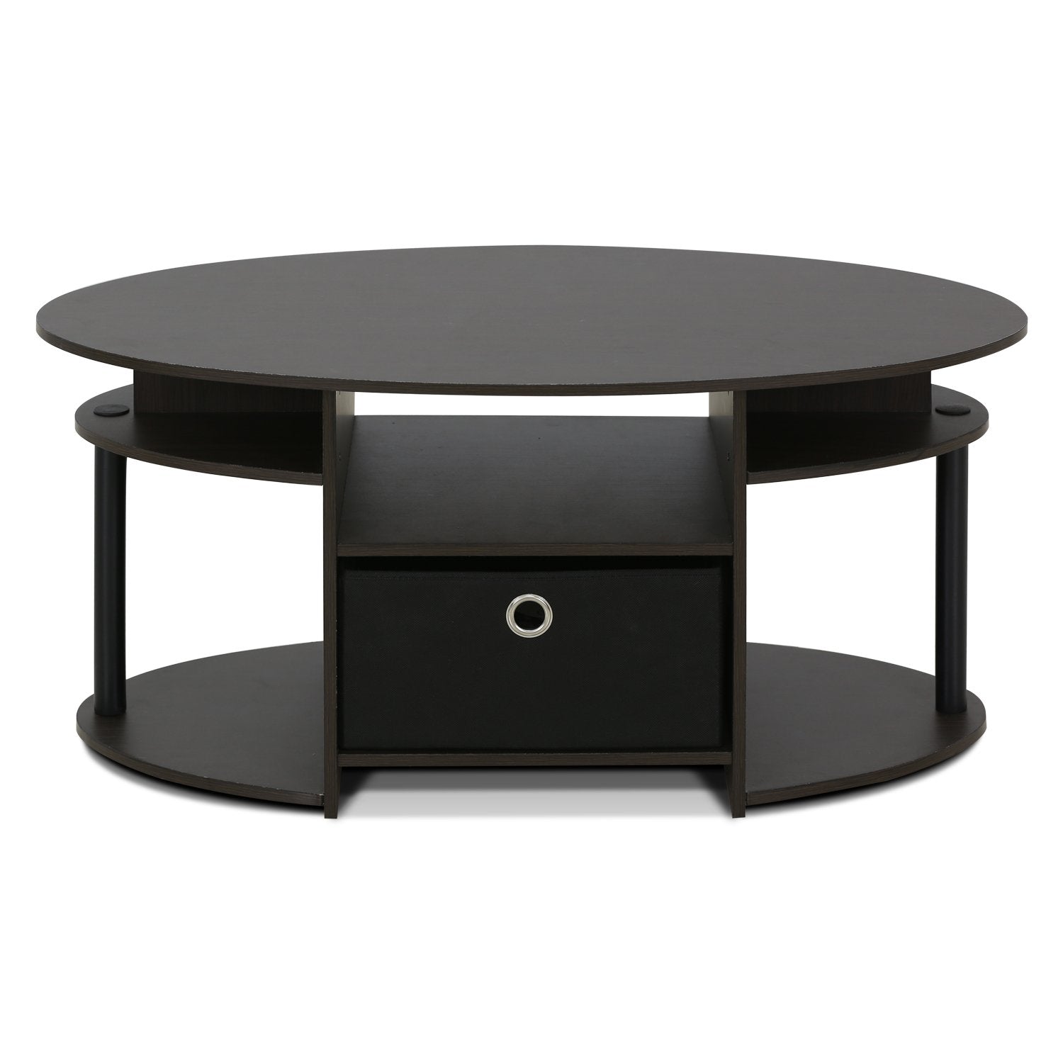 Furinno JAYA Coffee Table, Oval Modern Coffee Table with Shelves and Storage Bin, Side Table, for Living Room, Bedroom, Home Office, Walnut
