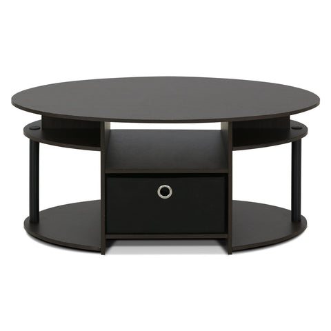 Furinno JAYA Coffee Table, Oval Modern Coffee Table with Shelves and Storage Bin, Side Table, for Living Room, Bedroom, Home Office, Walnut