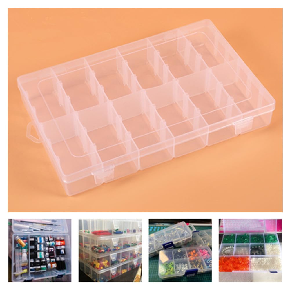 Wanfoou 12 Grids Plastic Organizer Tackle Box, Clear Plastic Jewelry Art Craft Box Organizer Storage Container Case with Adjustable Dividers for