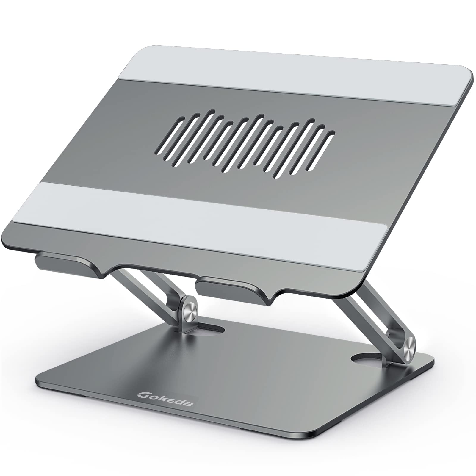 GOKEDA Laptop Stand, Ergonomic Aluminium Alloy Computer Stand for desk, Multi-Angle Adjustable Laptop Riser with Heat-Vent Compatible for Macbook