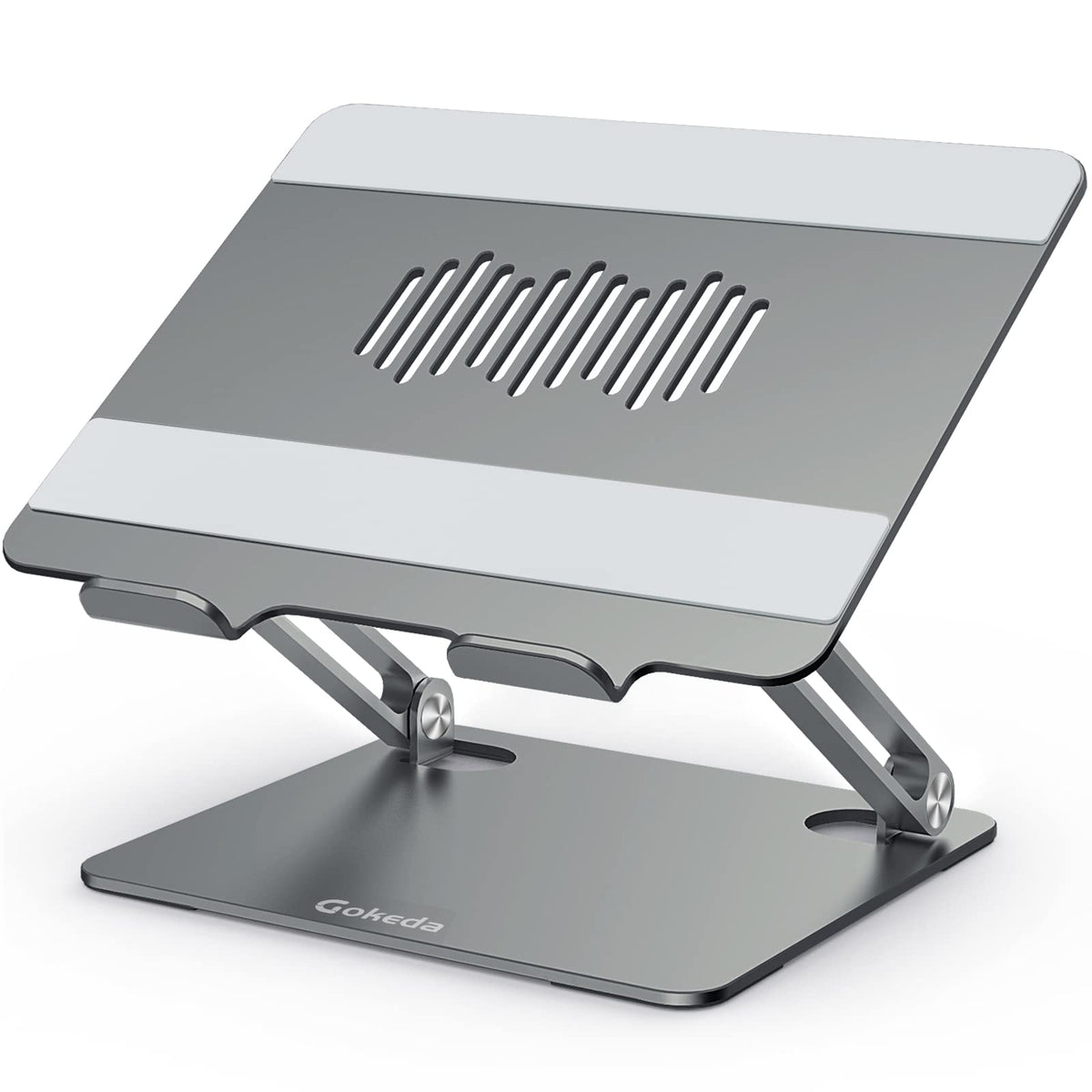 GOKEDA Laptop Stand, Ergonomic Aluminium Alloy Computer Stand for desk, Multi-Angle Adjustable Laptop Riser with Heat-Vent Compatible for Macbook