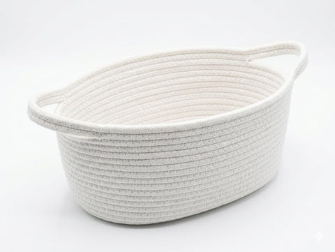 Double-Handle Woven Storage Basket – Nordic Style Cotton Rope Organizer Bin for Snacks, Toys, Clothes & Home Décor – 33x23x14cm (White)