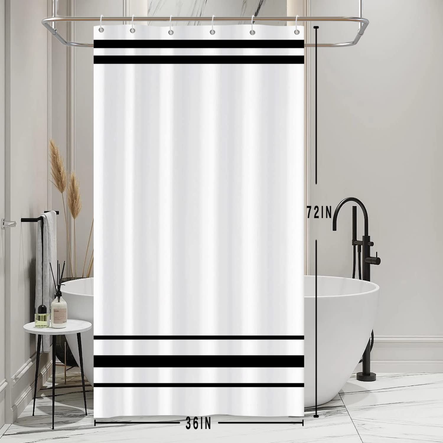 SDOTPMT 90x180cm Black and White Shower Curtain Modern Classic Black Striped Bath Curtain Rustic Farmhouse Minimalism Bathtub Curtain for Bathroom