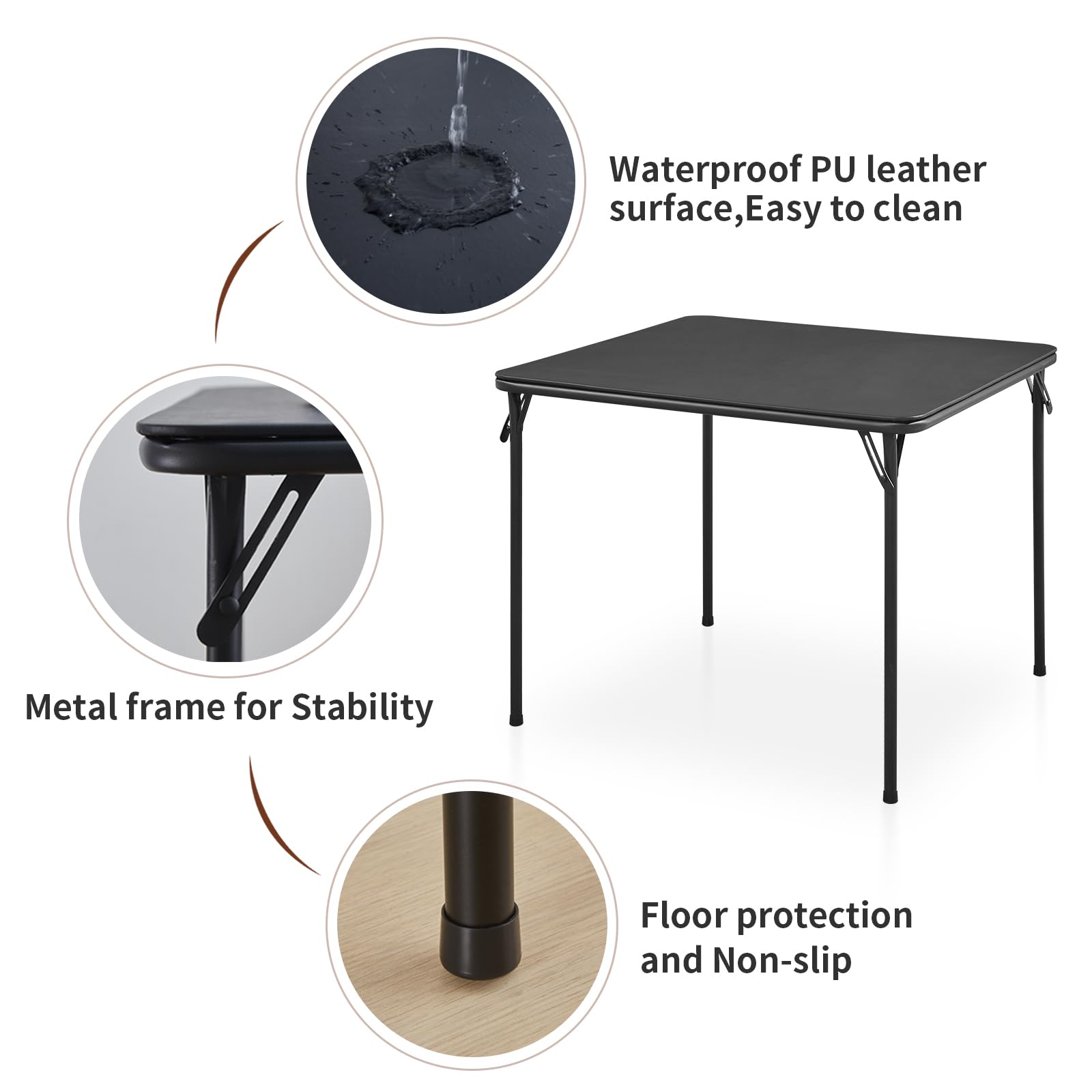 BOOSDEN 2.6 FT Square Folding Card Table, Foldable Table Indoor Outdoor