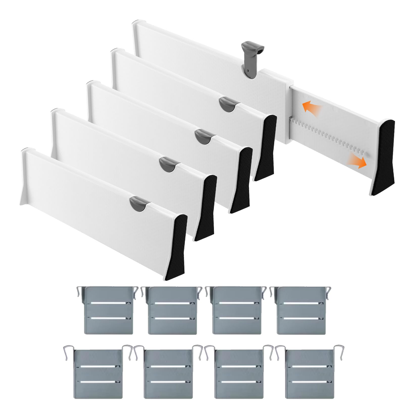 5 Pack Adjustable Drawer Dividers Set, High Expandable Drawer Organiser, Plastic Dresser Organizers, Deep Drawer Separators for Kitchen, Bedroom