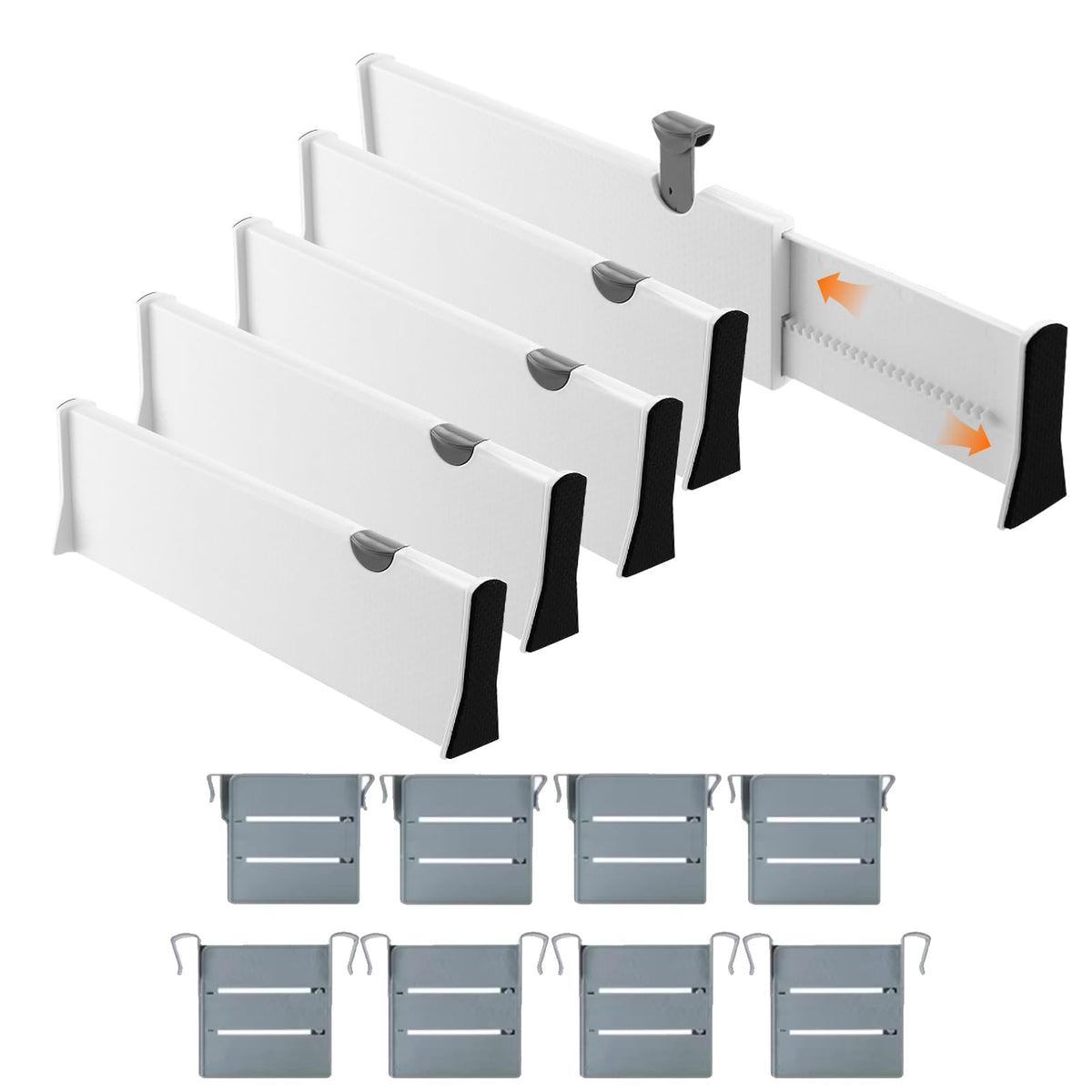 5 Pack Adjustable Drawer Dividers Set, High Expandable Drawer Organiser, Plastic Dresser Organizers, Deep Drawer Separators for Kitchen, Bedroom