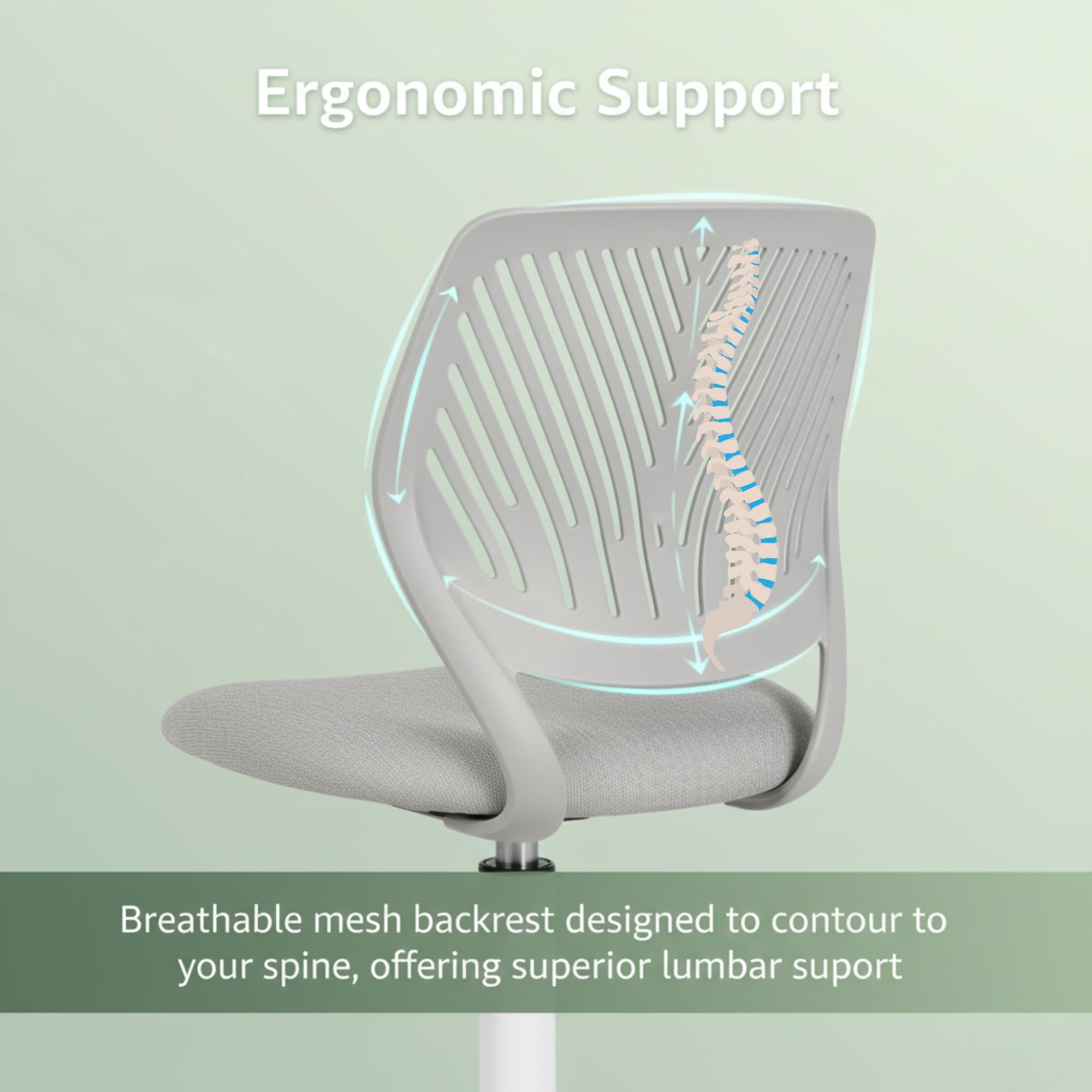 Homy Casa Desk Chair Linen Fabric Seat Ergonomic Swivel Task Chair without Armrest Adjustable Height Office Chair Home Office for Kids Teens