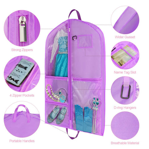 OSDUE Clothes Covers, 40 inch WaterproofHanging Garment Bags with 5 Zipper Pocket and ID Slot Pockets Foldable Kids Dance Costume Garment Bag Travel