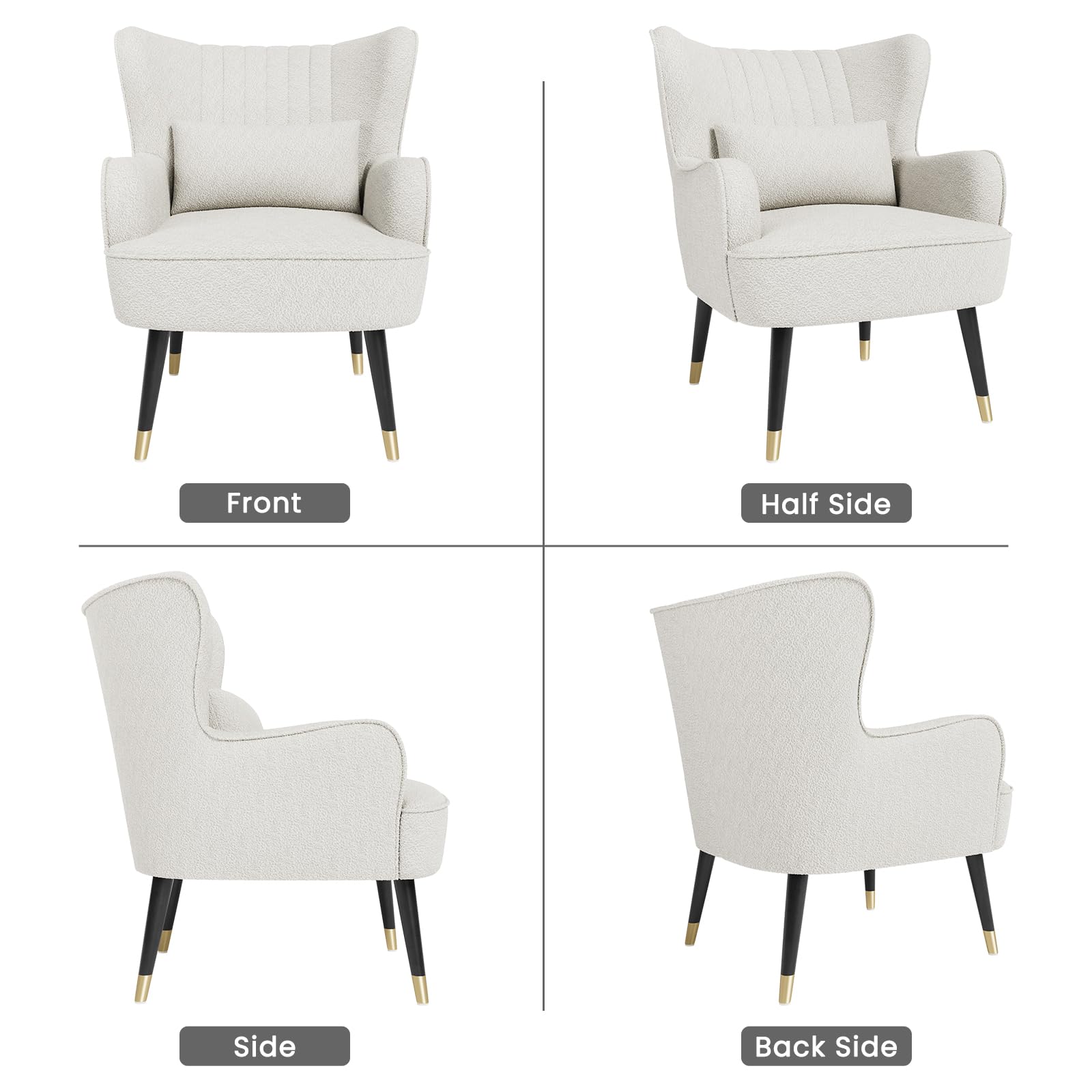 Vesgantti Teddy Accent Chair with Lumbar Pillow, Wing Back Large Armchair