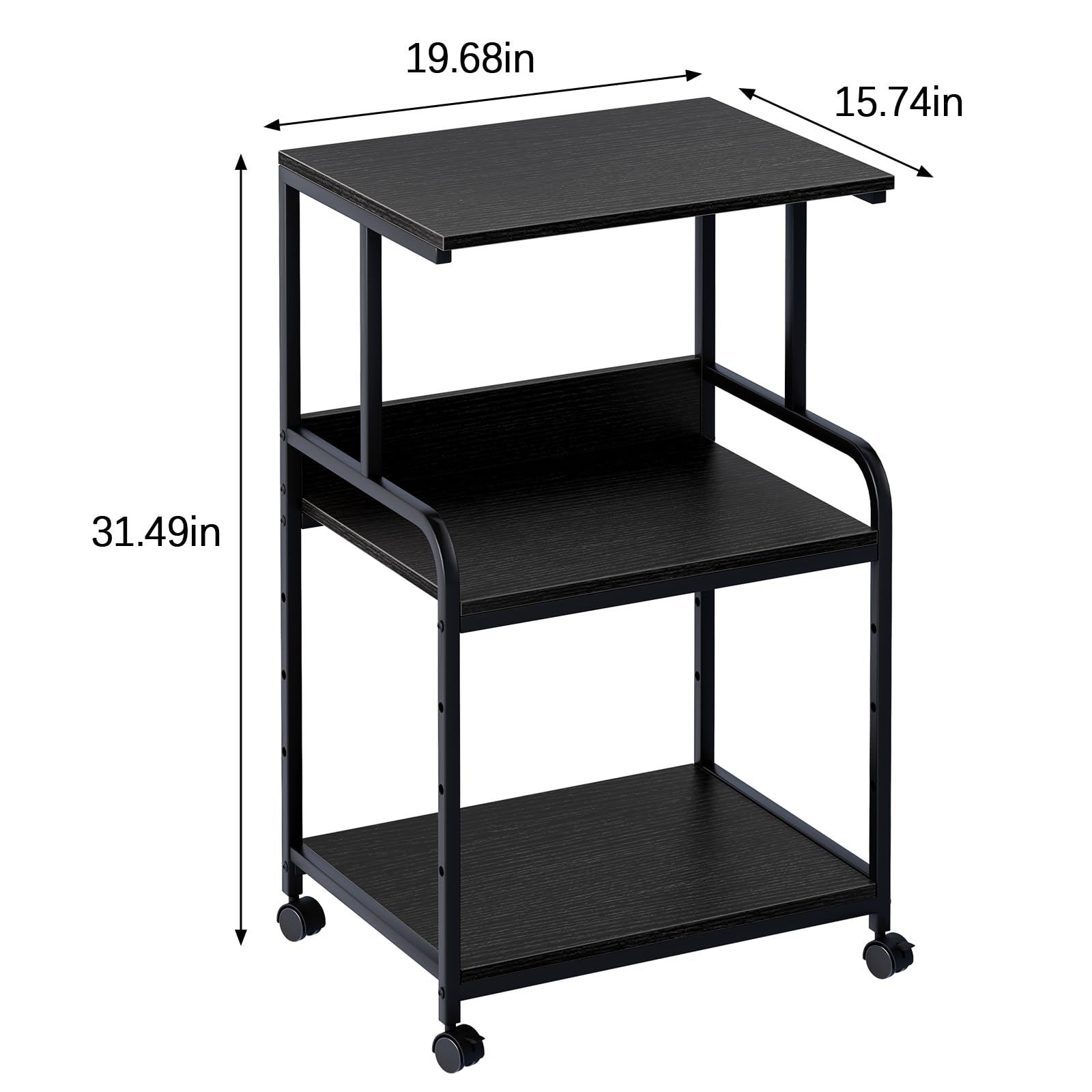 3-Tier Printer Stand, Large Printer Table on Wheels, Movable Printer Stand with Storage, Rolling Printer Cart for Fax Scanner Files Media Player