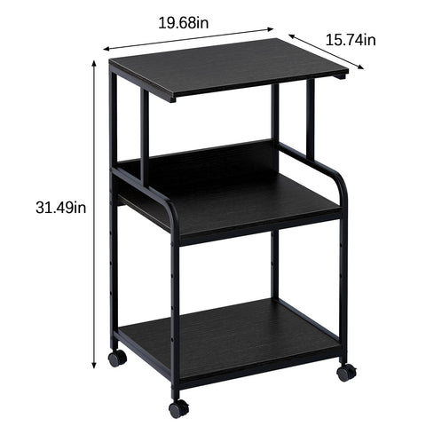 3-Tier Printer Stand, Large Printer Table on Wheels, Movable Printer Stand with Storage, Rolling Printer Cart for Fax Scanner Files Media Player