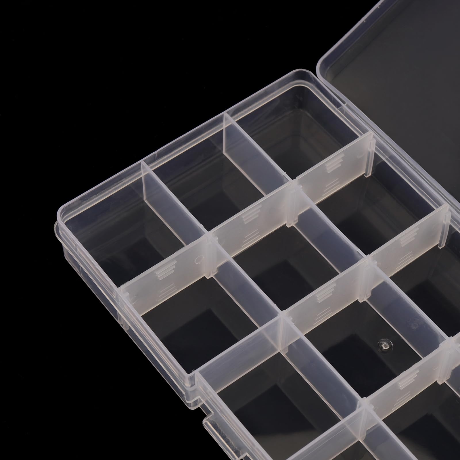 DAKFOOK 12 Pack 15 Grid Bead Organiser Storage Box,17.3x9.8x2.3cm Transparent Craft Bead Storage Boxes with Removable Compartments,15 Compartment