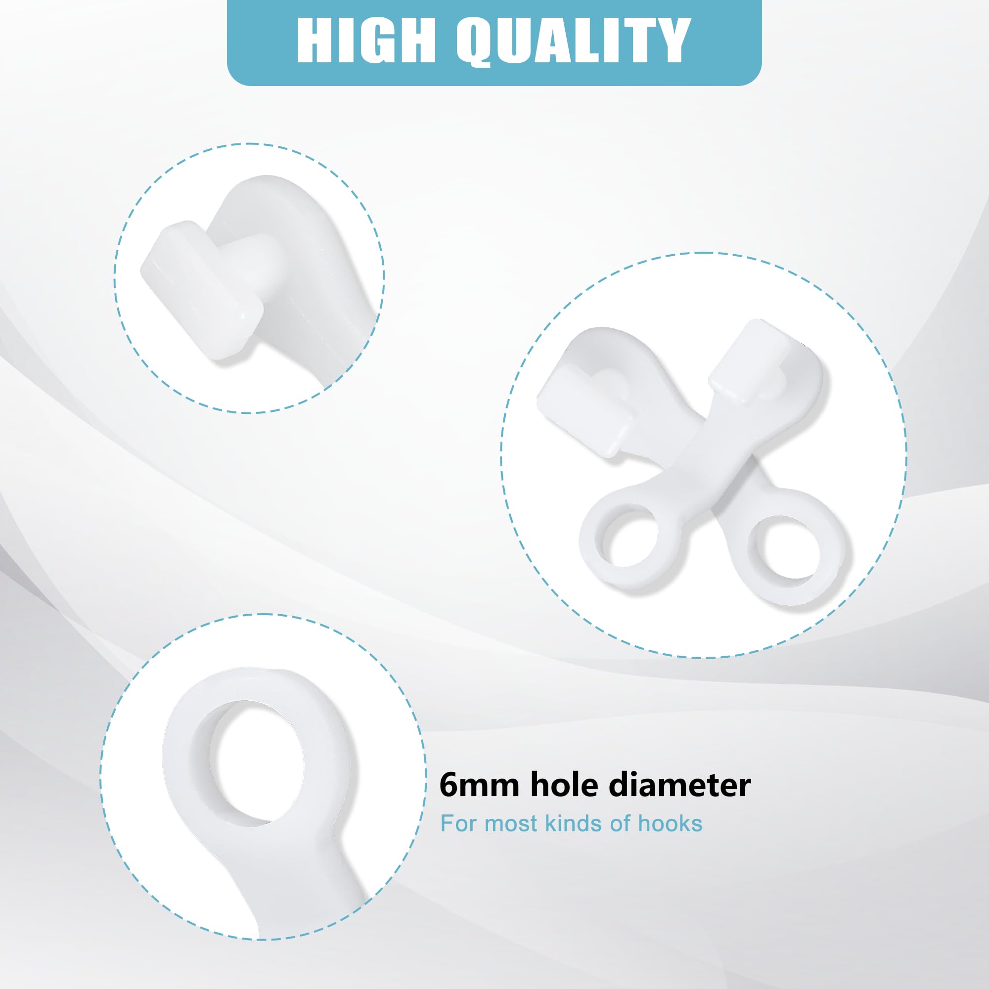 100 Pieces Plastic glider Curtain Hooks for curtains (white,2.7x0.9mm)