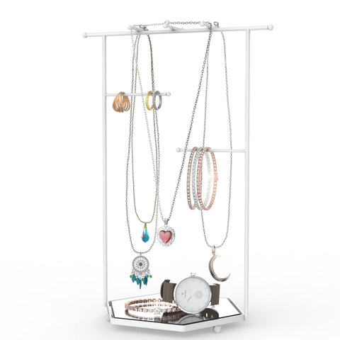 Mango Steam Tabletop Mirror Base Jewellery Tower/Display Stand for Bracelets, Necklaces, Hoop Earrings, Rings (Hexagon, White)
