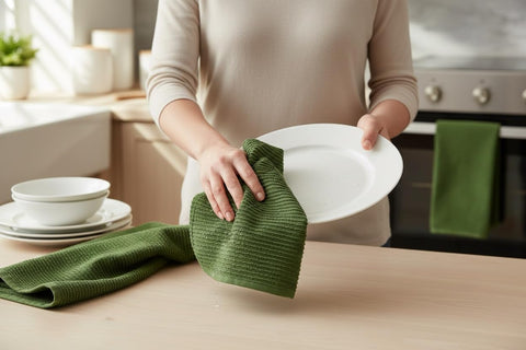 Avocado Forest Green Kitchen Hand Dish Towels: Oversized 28" x 18",100% Cotton Cloth Soft Cleaning Drying Absorbent Ribbed Design