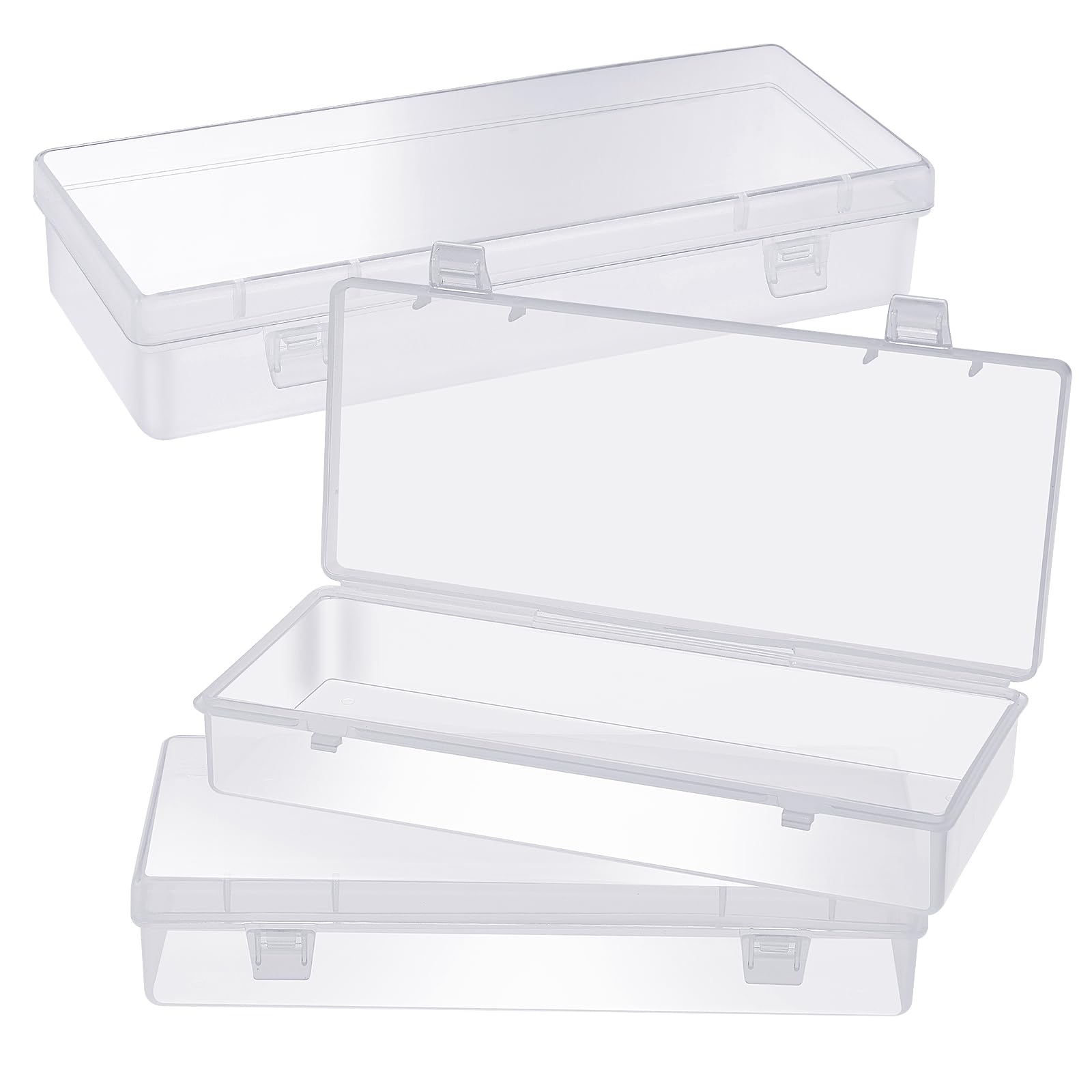 WLLHYF 3Pack Small Plastic Storage Containers with Hinged Lids, Rectangle Clear Plastic Storage Containers Box for Beads Jewelry and Crafts Items