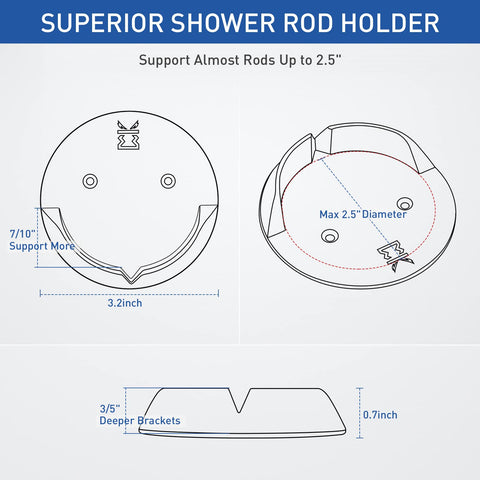 Shower Curtain Rod Holders for Wall – Kitosun Adhesive Tension Rod Retainer 3/5 Deep Support Brackets with Tape for No Drilling Quick Mount and