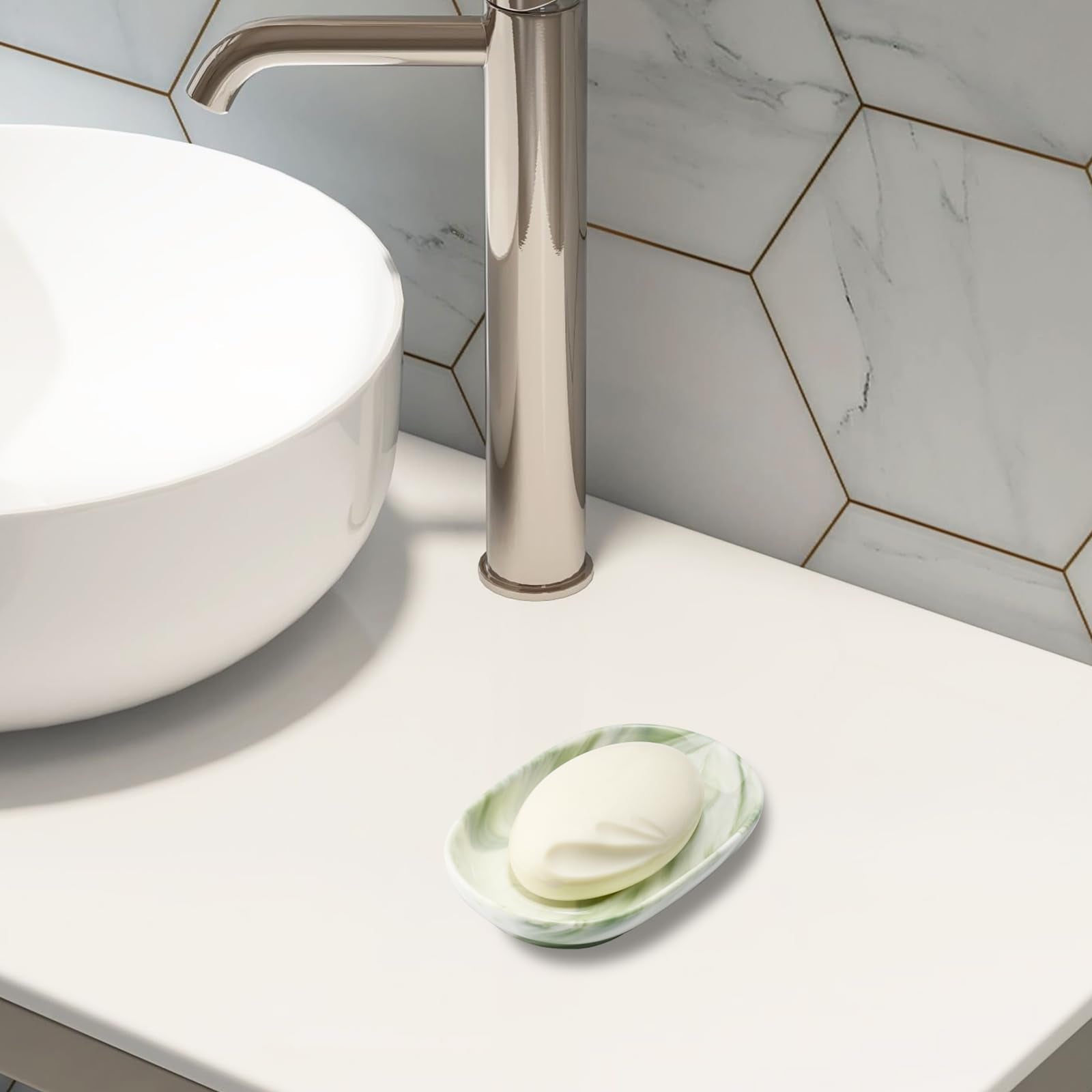 YoHyien Ceramic Soap Dish, Anti-Slip Marble Soap Dish for Bathroom, Soap Tray Dish, Soap Holder for Shower, Kitchen, and Sink